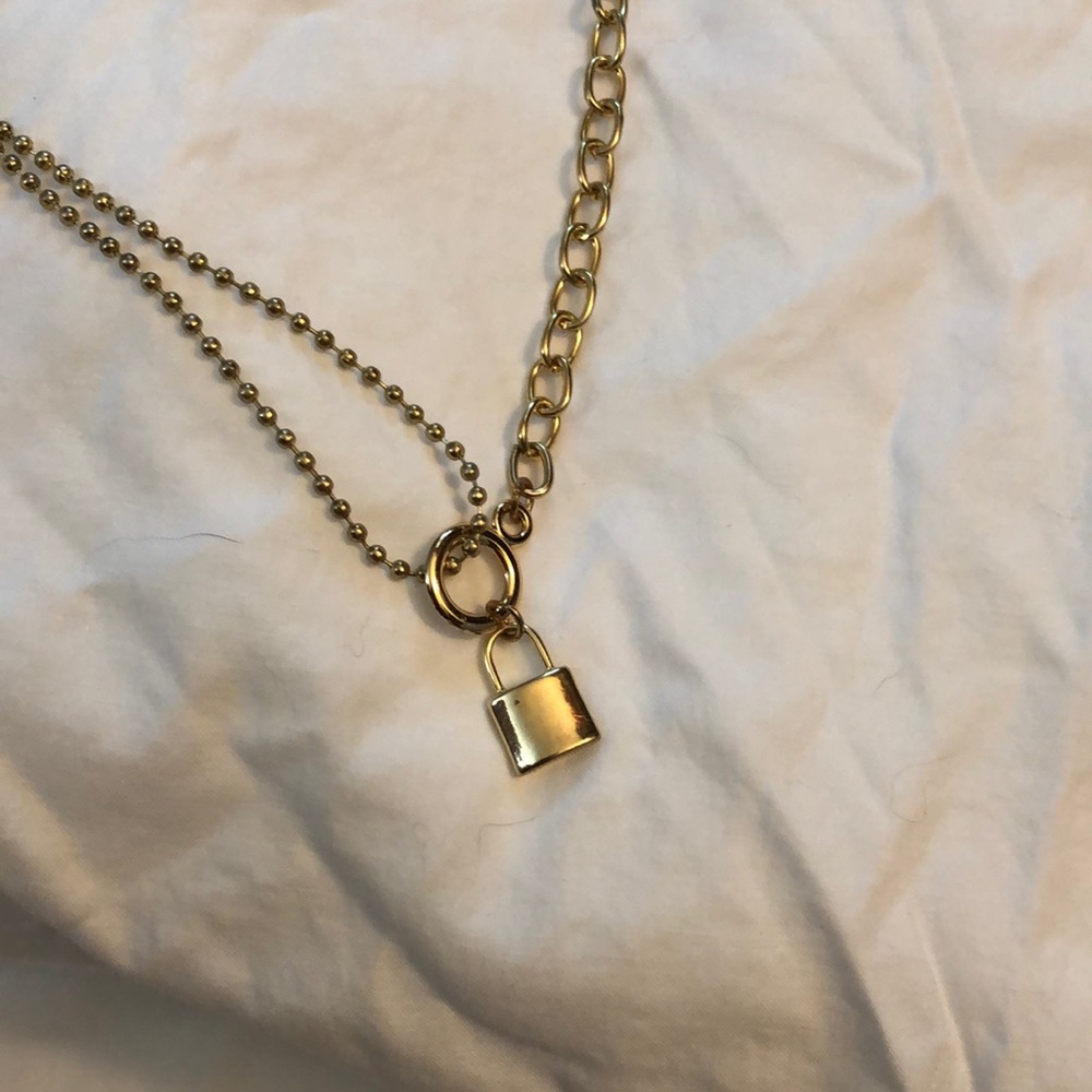 Adjustable up to 24inches gold necklace with padlock decorative charm